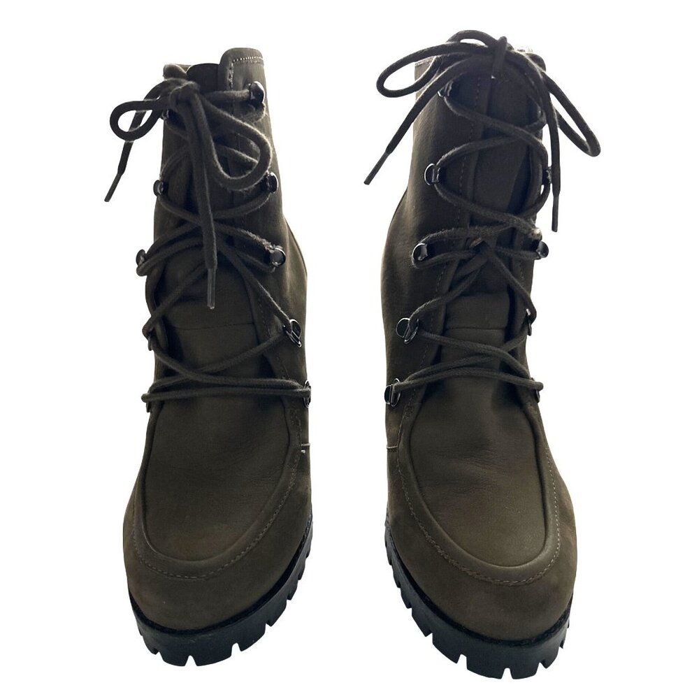 Seychelles Olive Suede Lace Up Ankle Boots Green 4” Chunky Lug Heels Size 8 - Picture 3 of 8